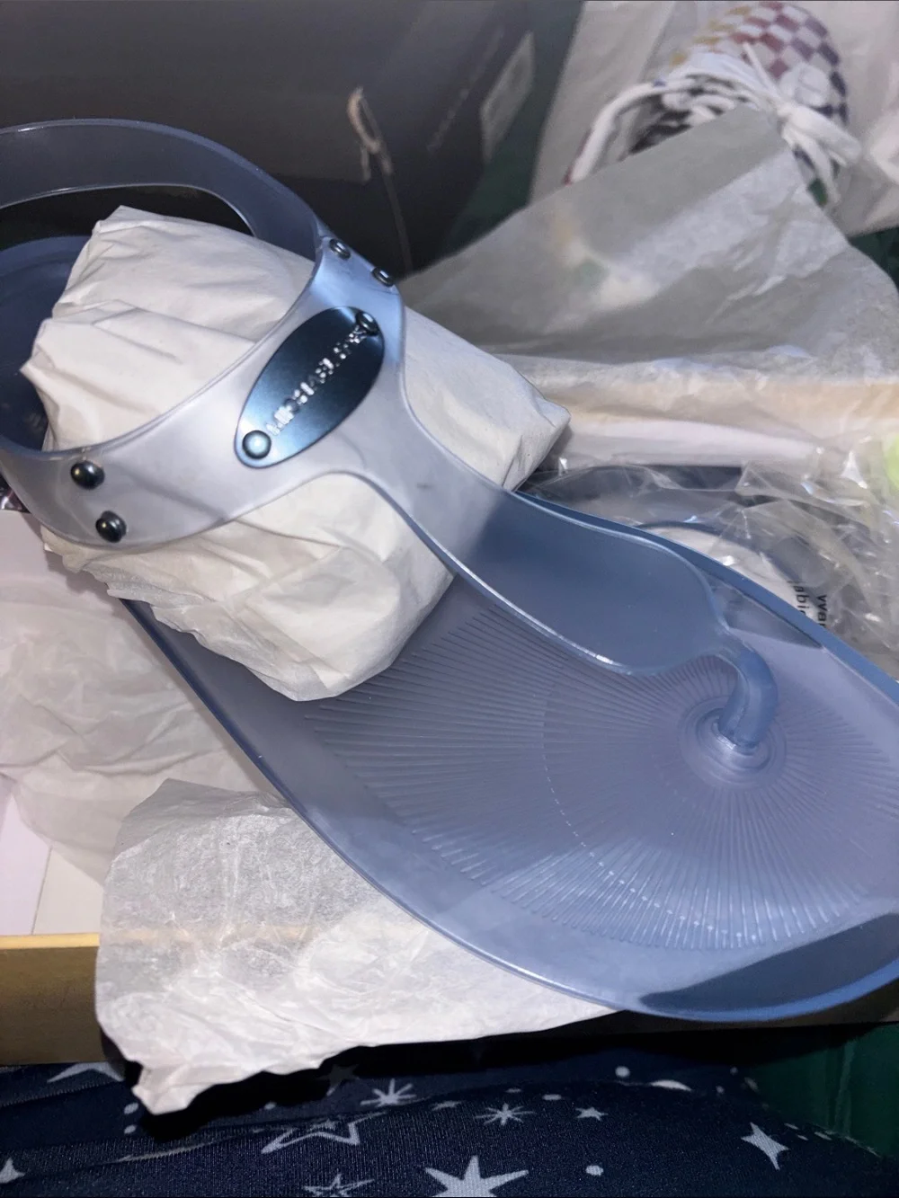 Michael Kors translucent light blue jelly thong sandal